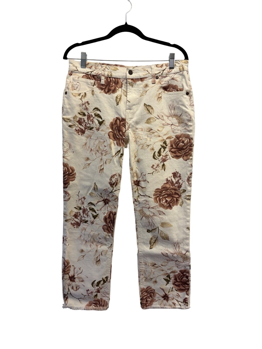 NWT Johnny Was The Cropped Boyfriend Floral Jeans Ivory Women's Size 27